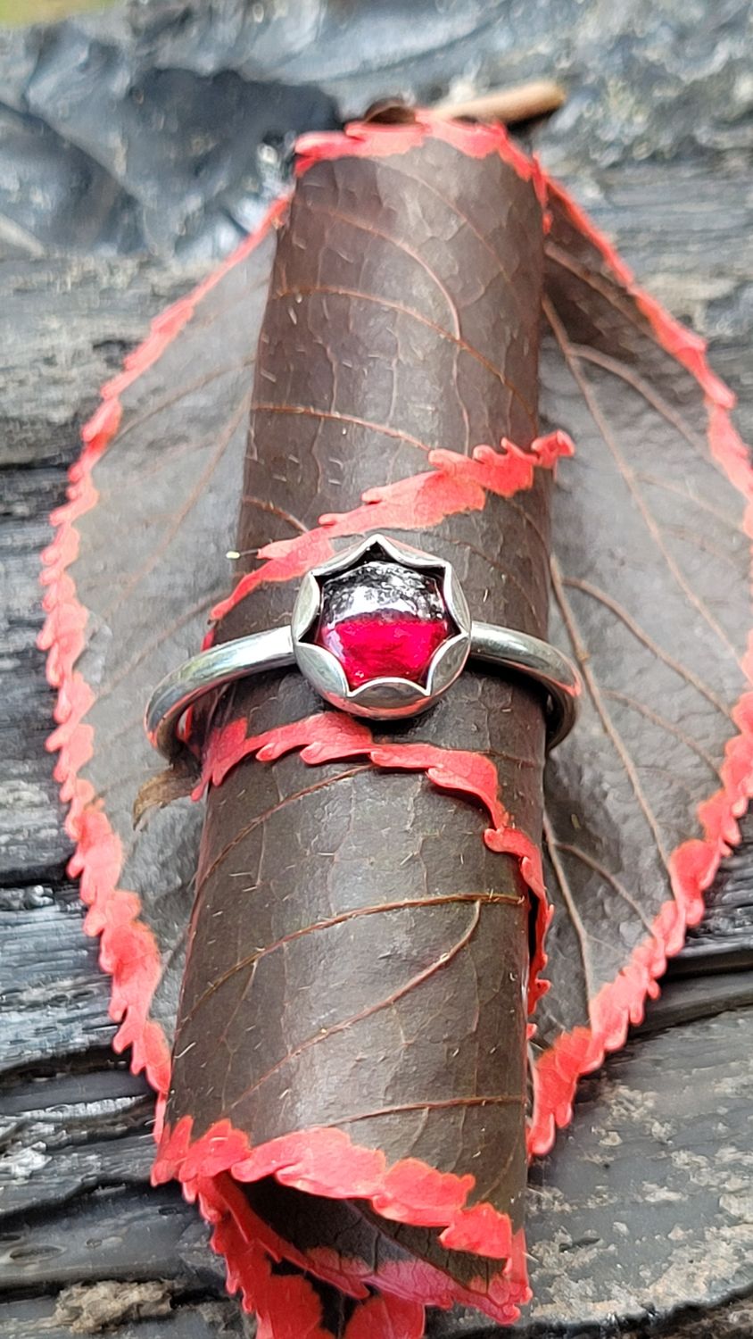 &#39;Serenity&#39; Sterling Silver and Garnet Stacker Ring
