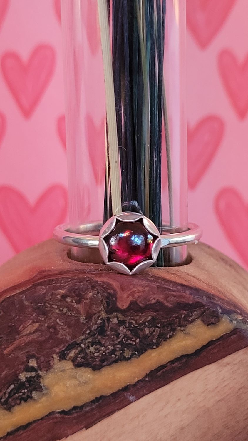 &#39;Serenity&#39; Sterling Silver and Garnet Stacker Ring