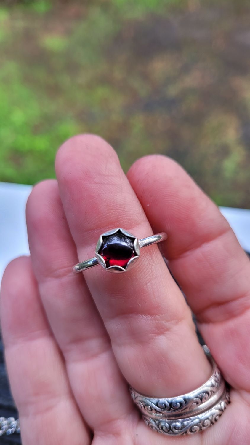 &#39;Serenity&#39; Sterling Silver and Garnet Stacker Ring