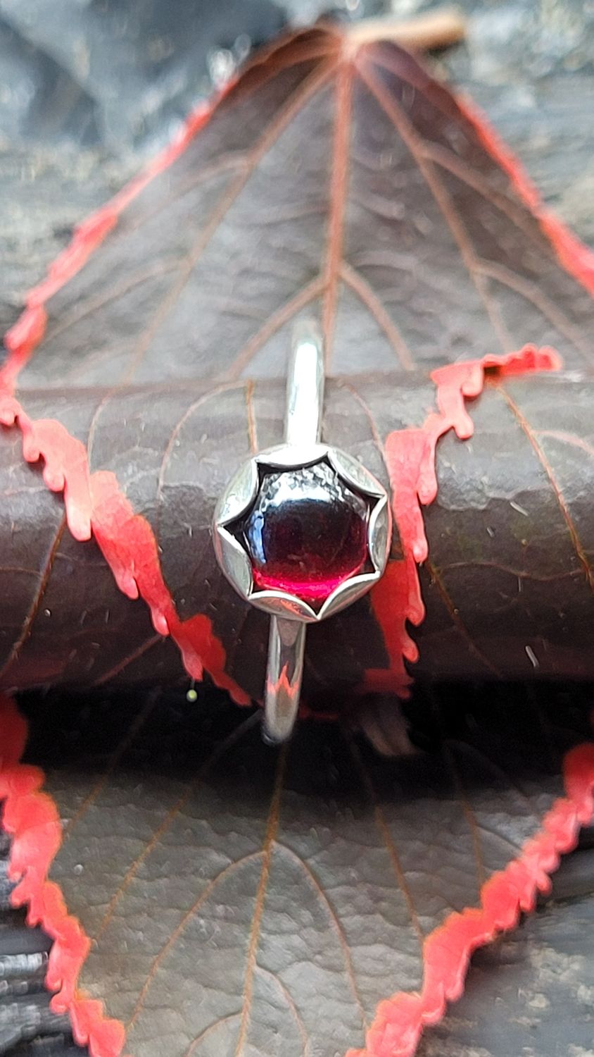 &#39;Serenity&#39; Sterling Silver and Garnet Stacker Ring