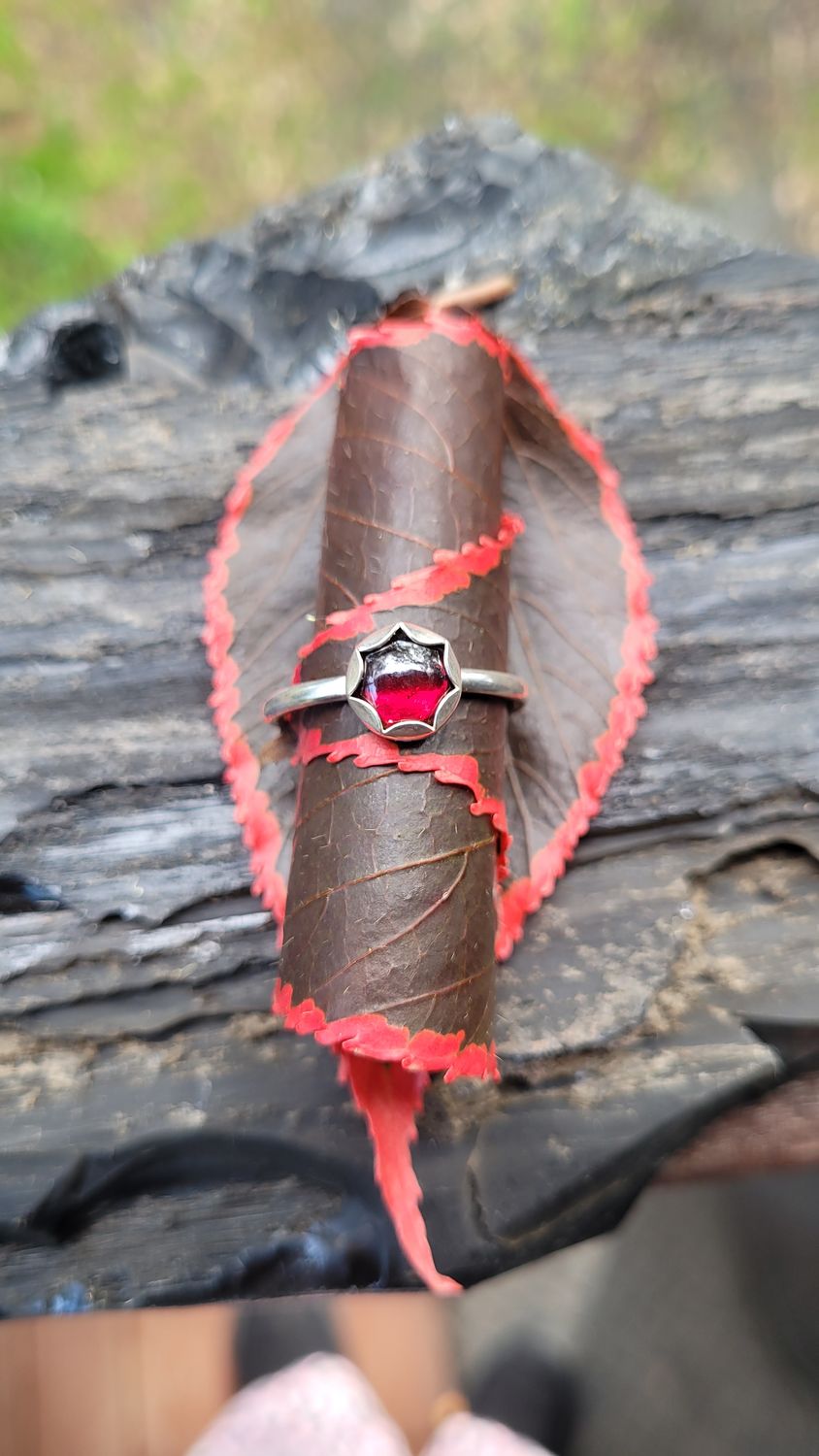 &#39;Serenity&#39; Sterling Silver and Garnet Stacker Ring