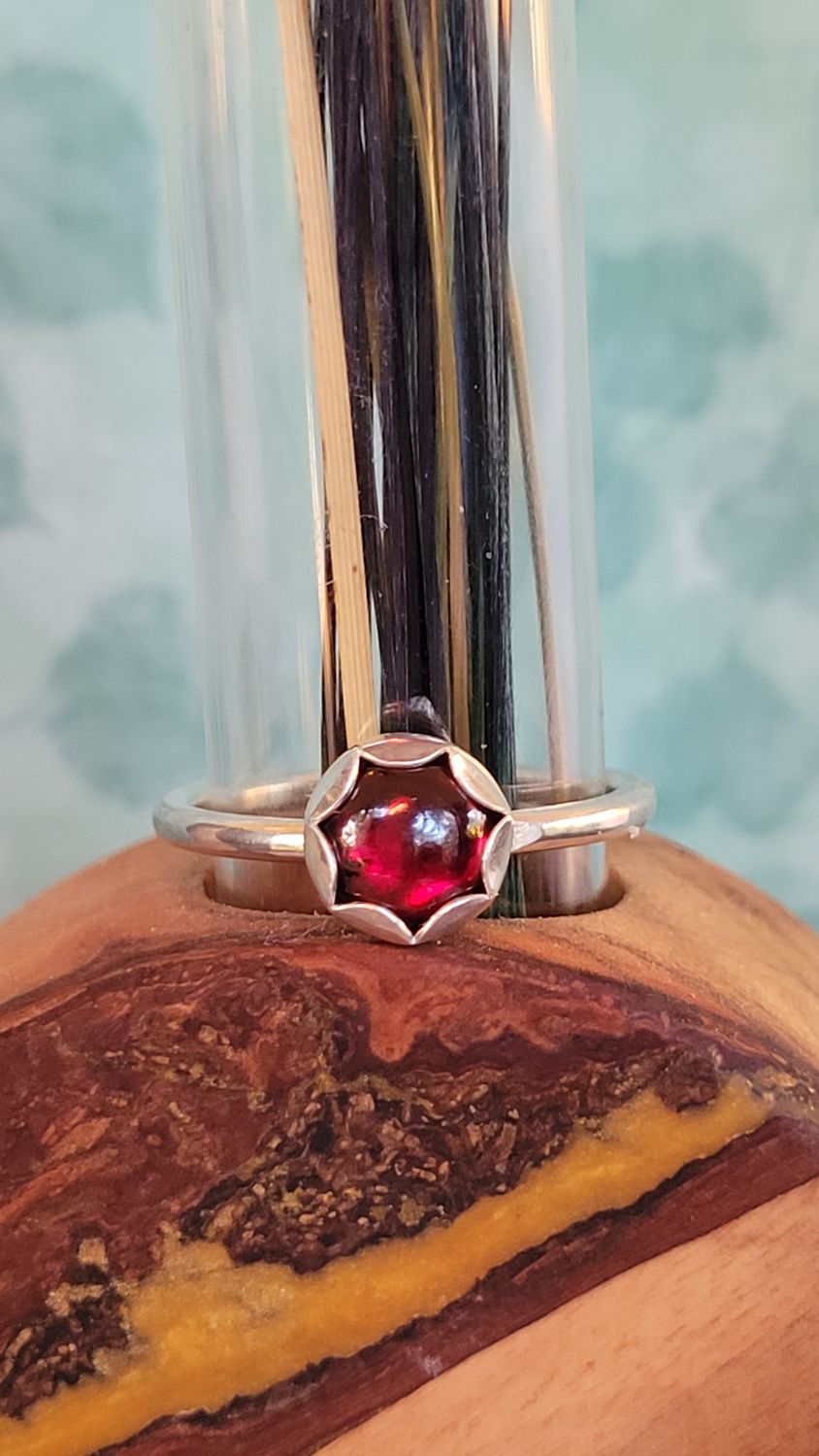 &#39;Serenity&#39; Sterling Silver and Garnet Stacker Ring