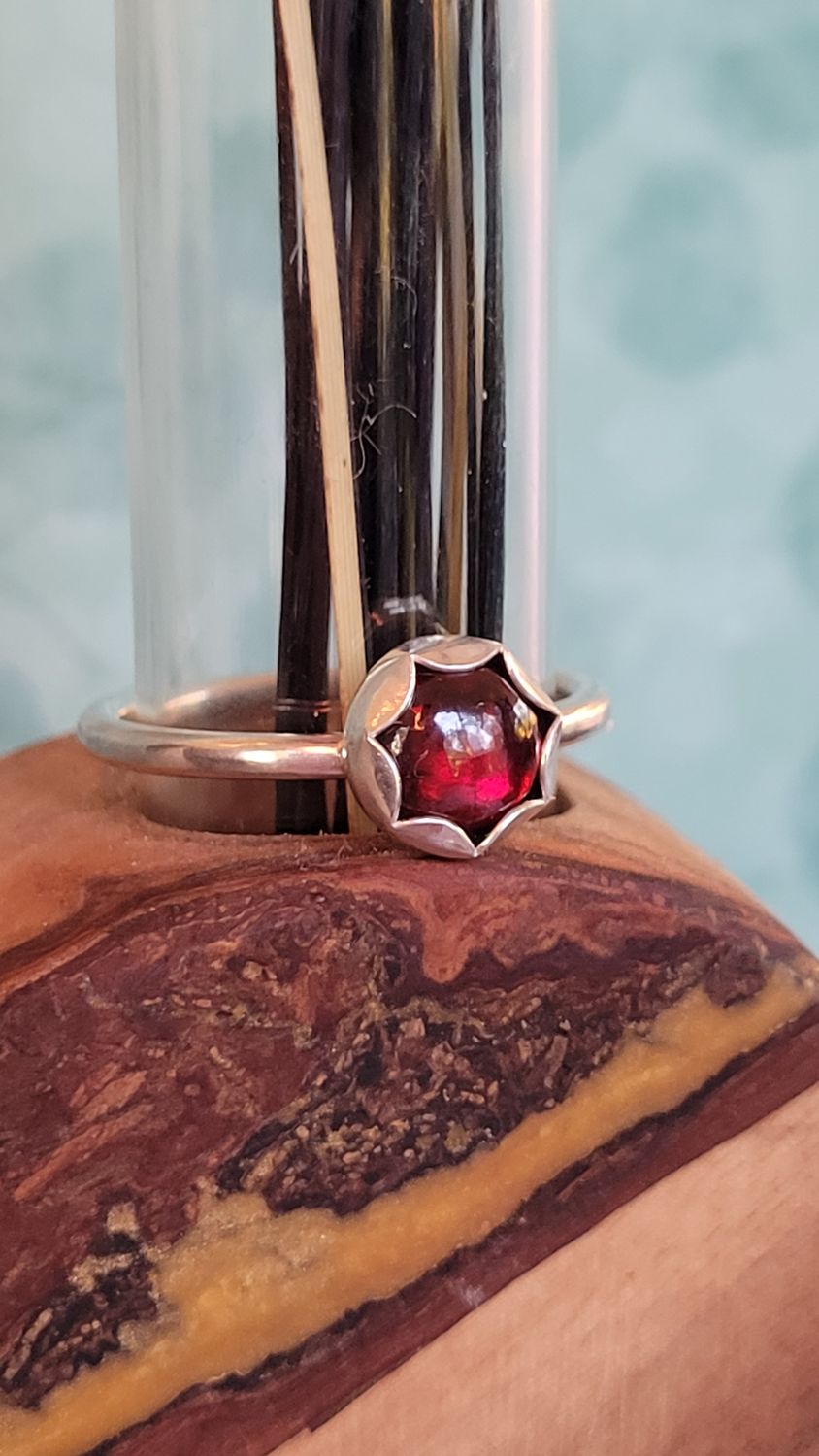 &#39;Serenity&#39; Sterling Silver and Garnet Stacker Ring