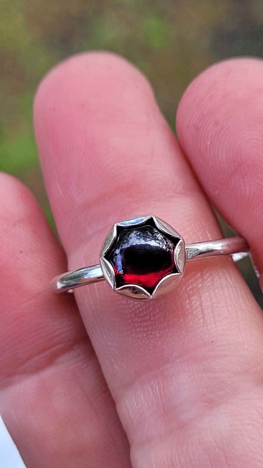 &#39;Serenity&#39; Sterling Silver and Garnet Stacker Ring