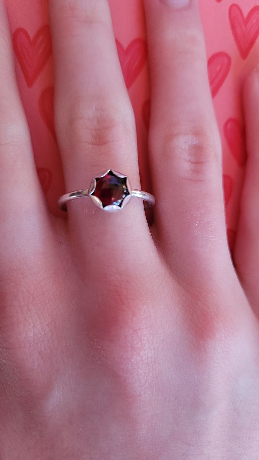 &#39;Serenity&#39; Sterling Silver and Garnet Stacker Ring