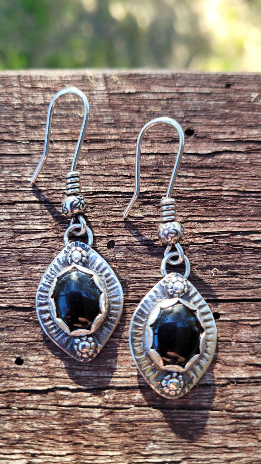 &#39;Noctural Bliss&#39; Black Onyx and Sterling Silver Earrings