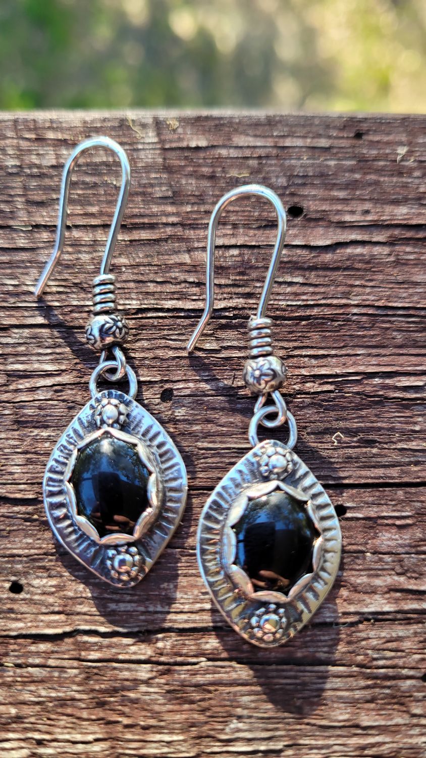 &#39;Noctural Bliss&#39; Black Onyx and Sterling Silver Earrings