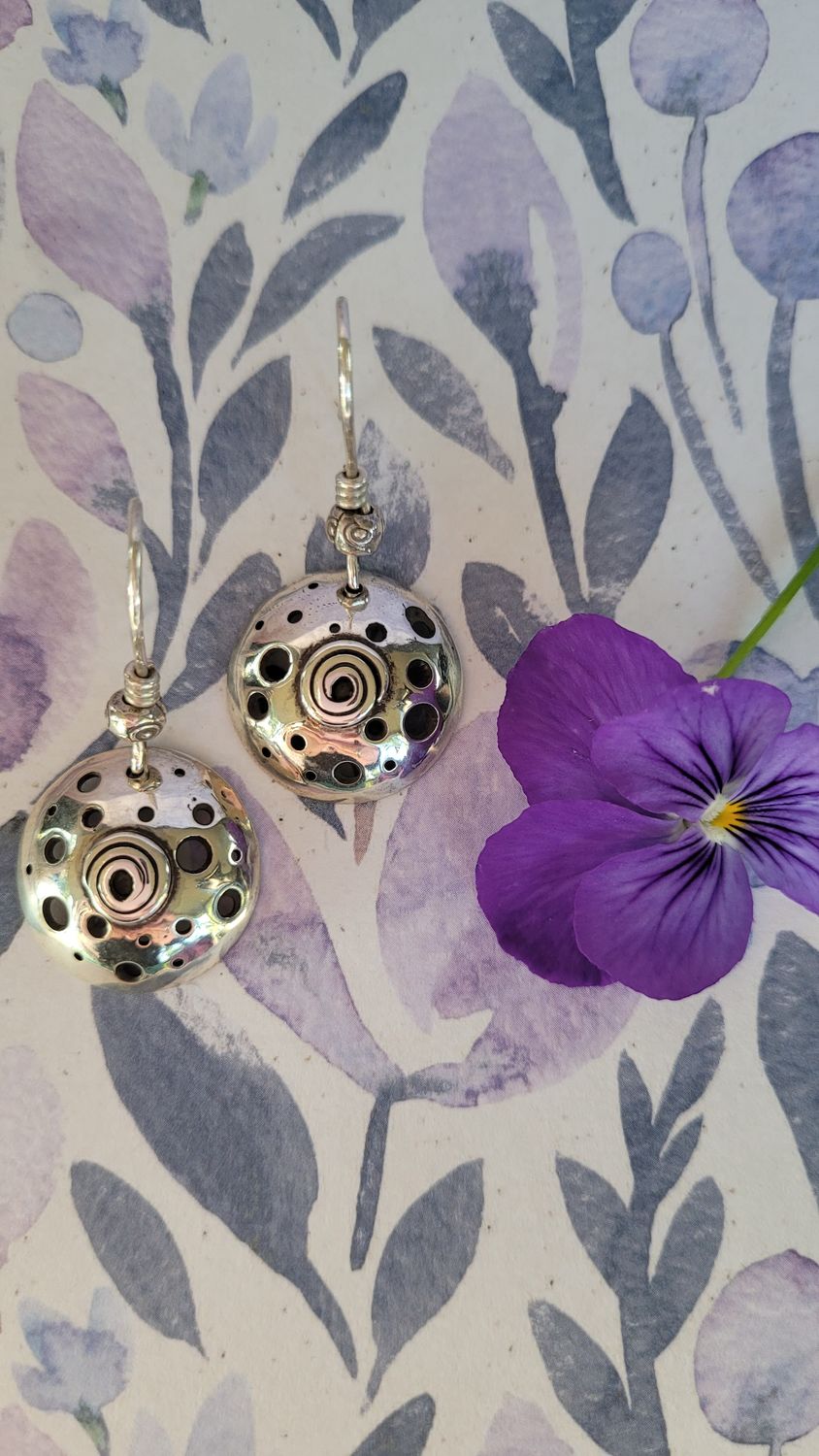 &#39;Holey Domed&#39; Earrings - Sterling Silver Domed Earrings
