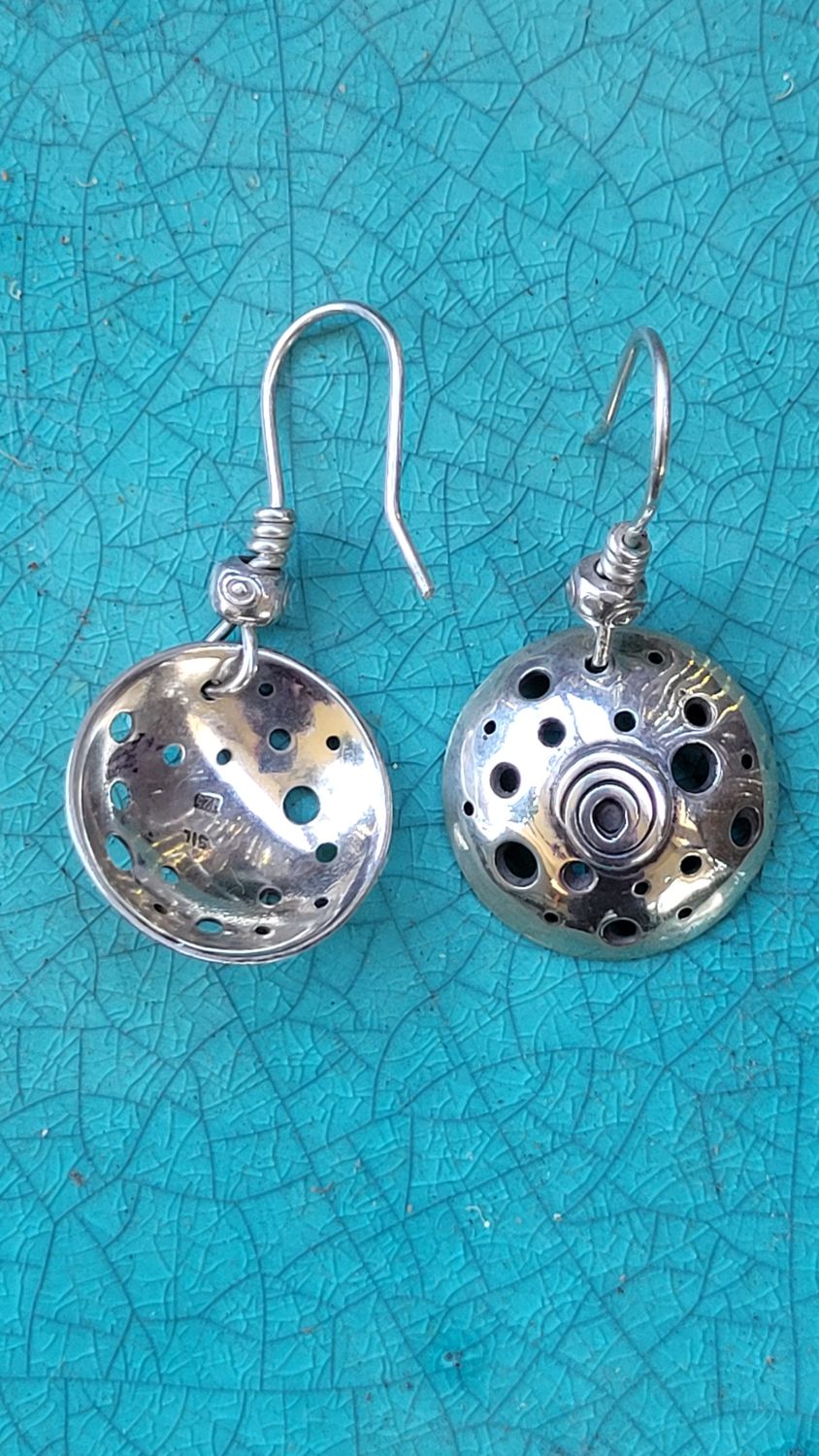 &#39;Holey Domed&#39; Earrings - Sterling Silver Domed Earrings