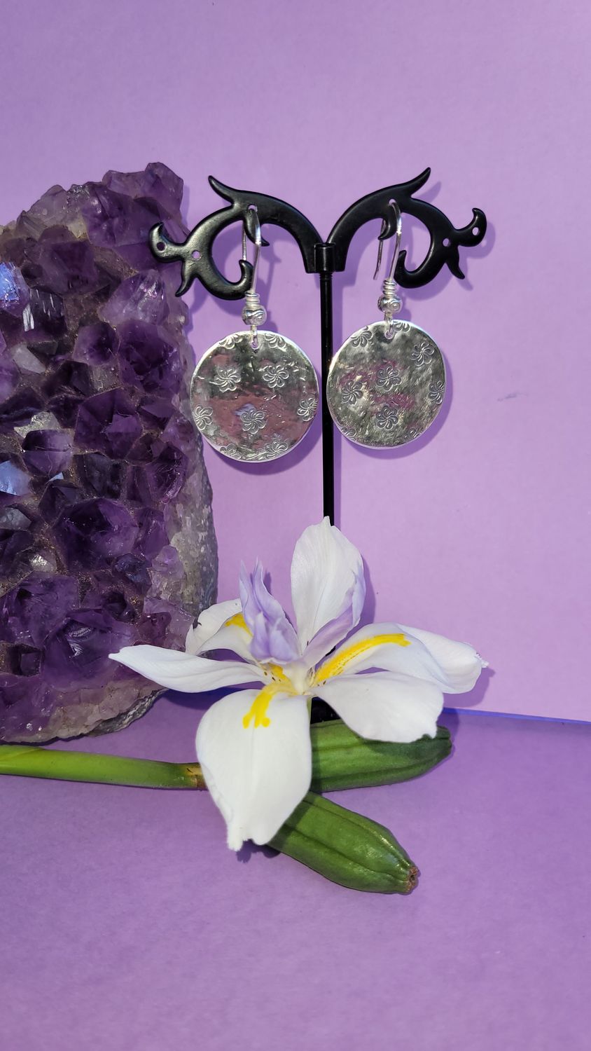&#39;Flower Power&#39; Sterling Silver Disc Earrings