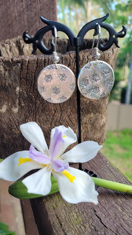 &#39;Flower Power&#39; Sterling Silver Disc Earrings