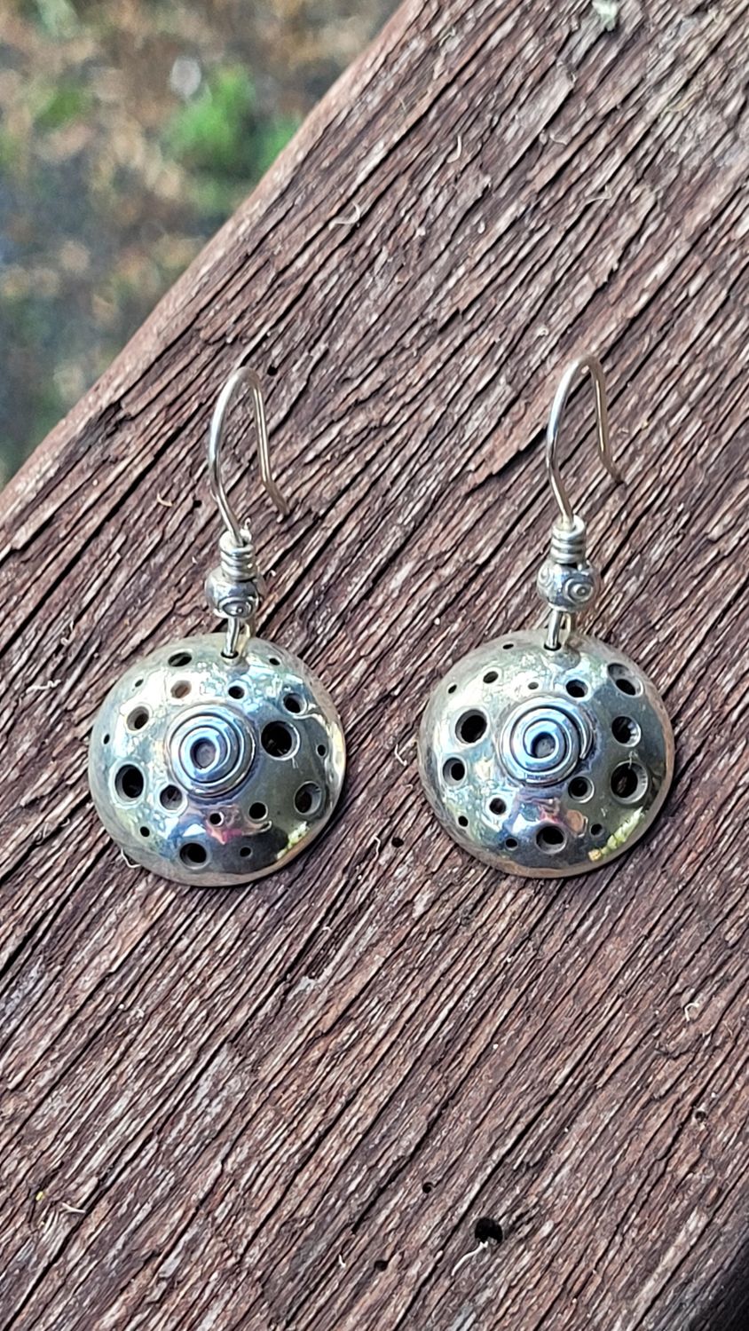 &#39;Holey Domed&#39; Earrings - Sterling Silver Domed Earrings