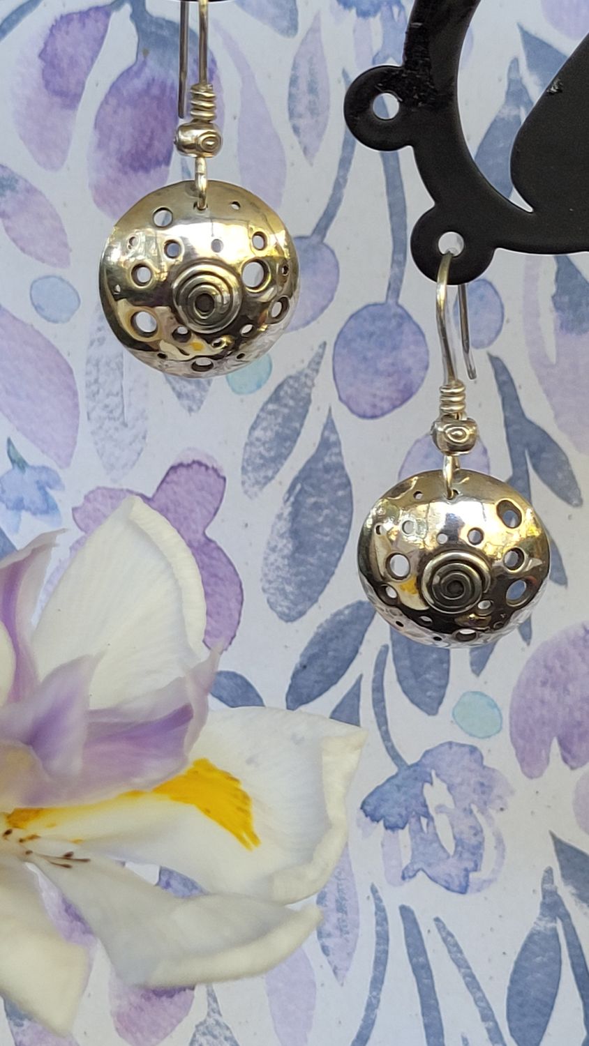 &#39;Holey Domed&#39; Earrings - Sterling Silver Domed Earrings
