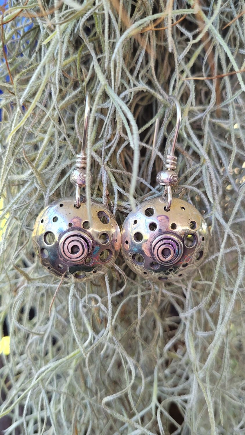 &#39;Holey Domed&#39; Earrings - Sterling Silver Domed Earrings