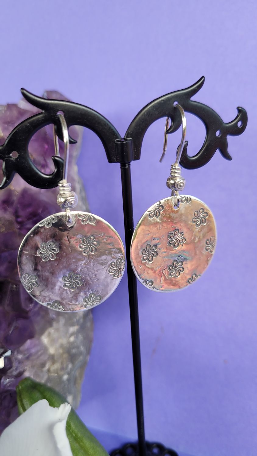 &#39;Flower Power&#39; Sterling Silver Disc Earrings