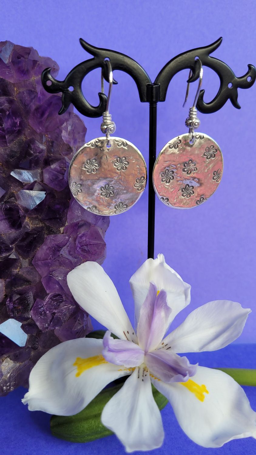 &#39;Flower Power&#39; Sterling Silver Disc Earrings