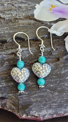 &#39;Empowered Heart&#39; Amazonite and Sterling Silver Earrings