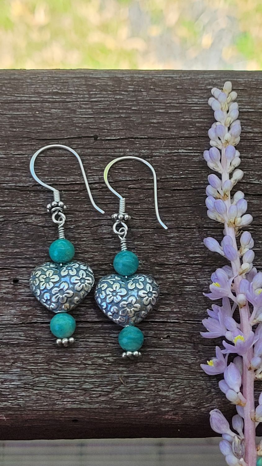 &#39;Empowered Heart&#39; Amazonite and Sterling Silver Earrings
