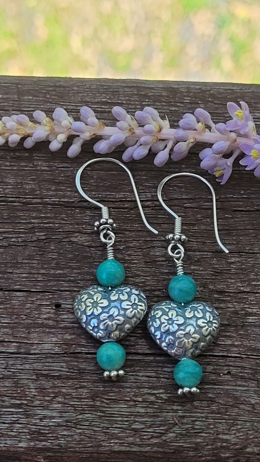 &#39;Empowered Heart&#39; Amazonite and Sterling Silver Earrings