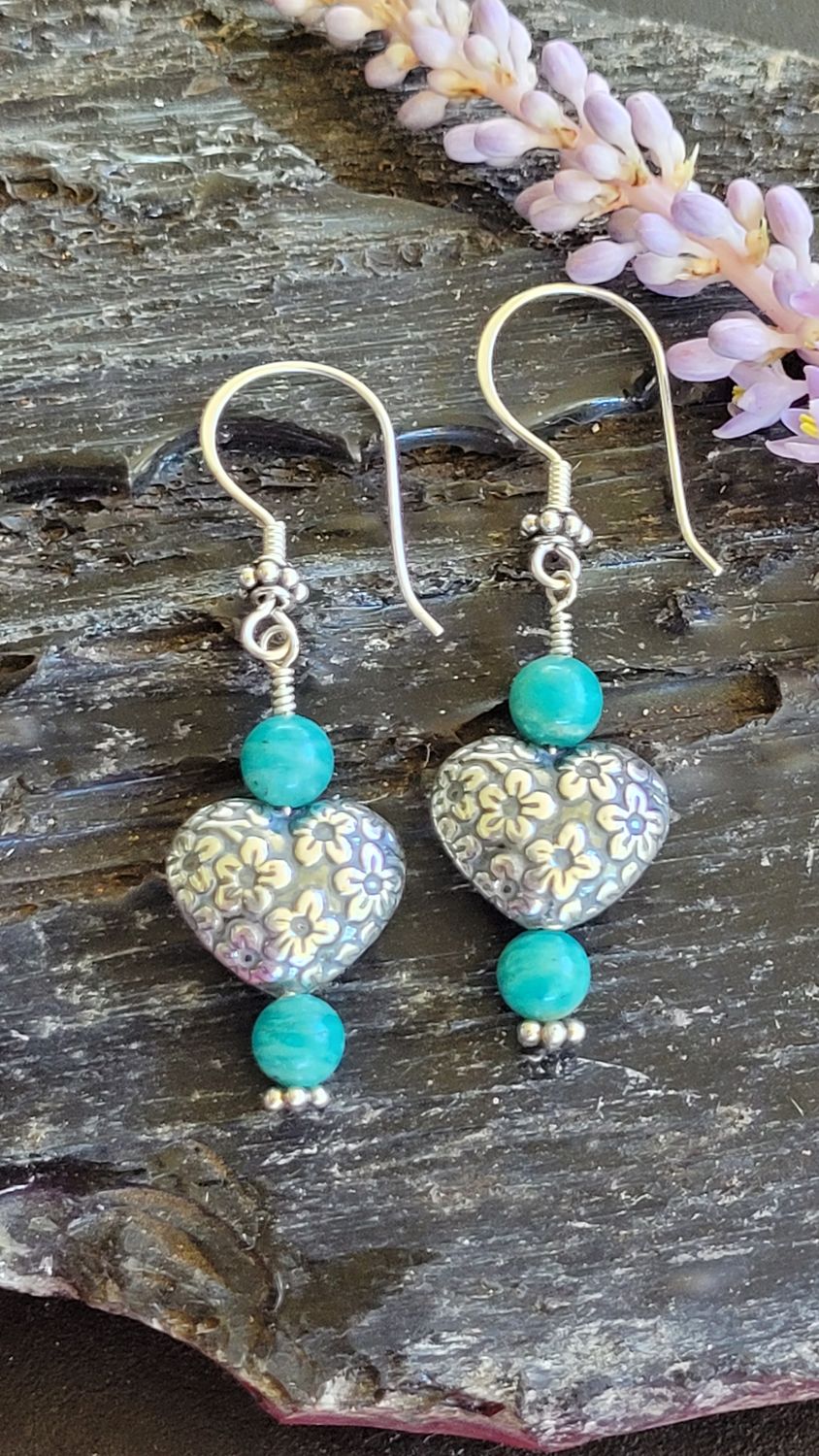 &#39;Empowered Heart&#39; Amazonite and Sterling Silver Earrings