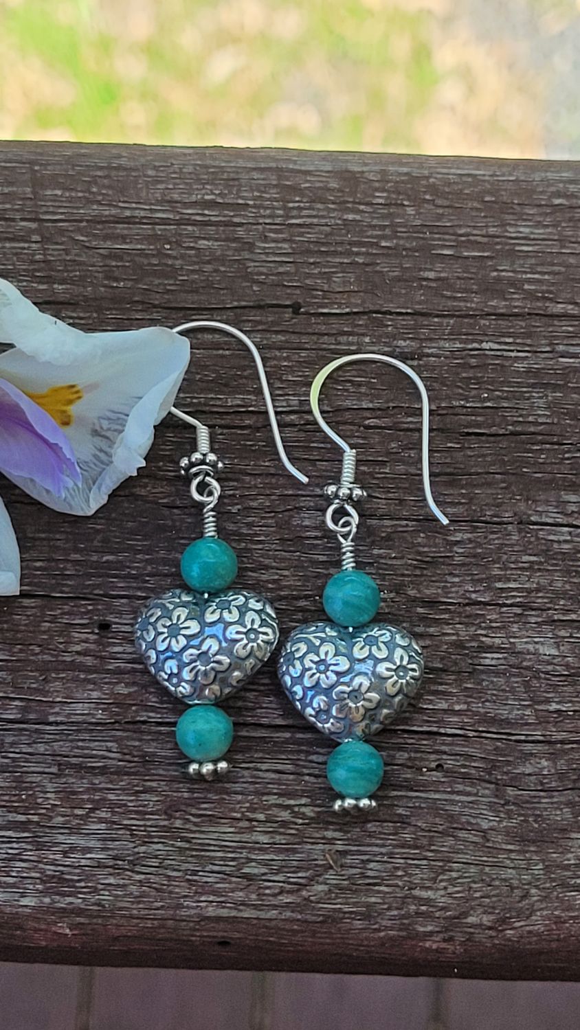 &#39;Empowered Heart&#39; Amazonite and Sterling Silver Earrings