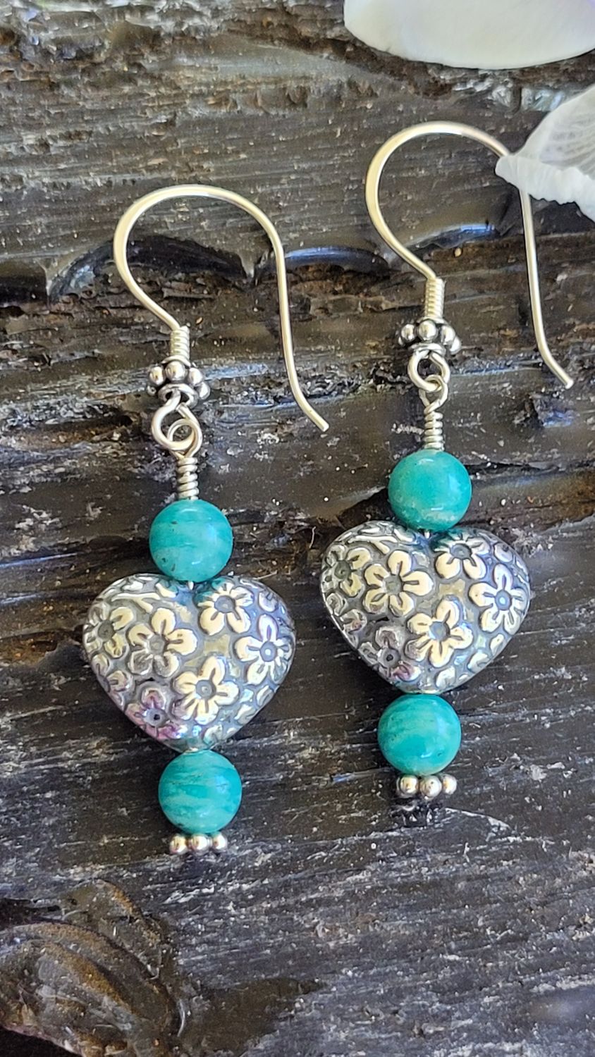&#39;Empowered Heart&#39; Amazonite and Sterling Silver Earrings