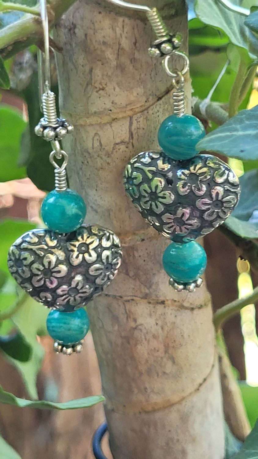 &#39;Empowered Heart&#39; Amazonite and Sterling Silver Earrings
