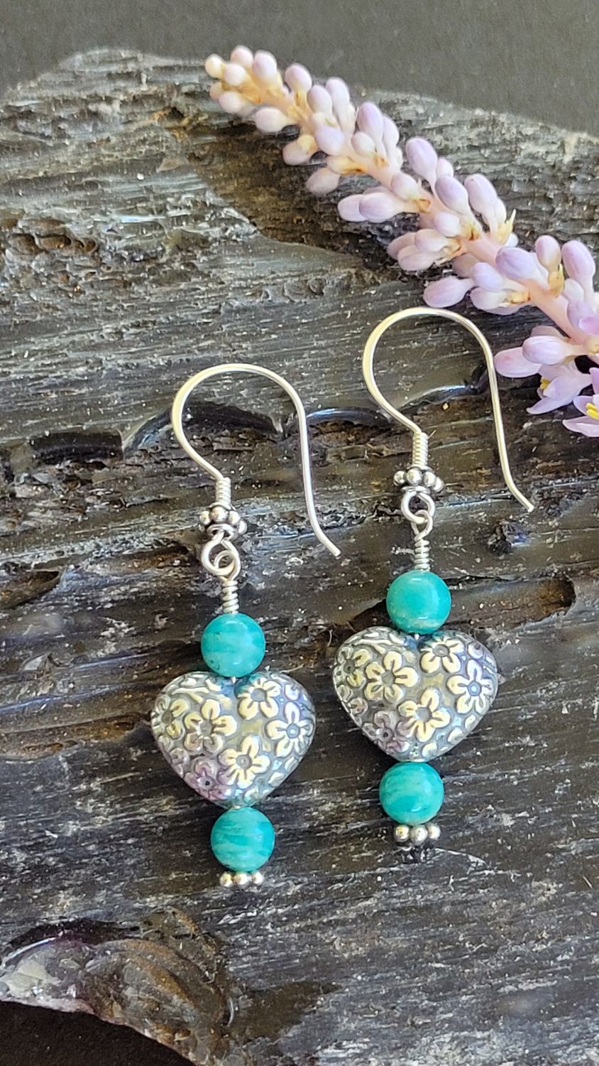 &#39;Empowered Heart&#39; Amazonite and Sterling Silver Earrings
