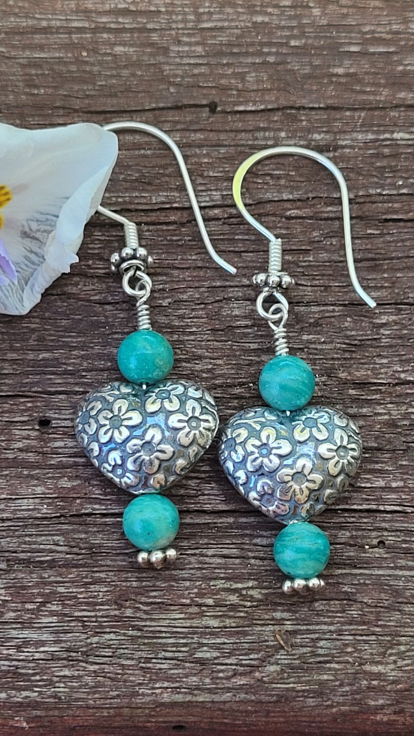 &#39;Empowered Heart&#39; Amazonite and Sterling Silver Earrings