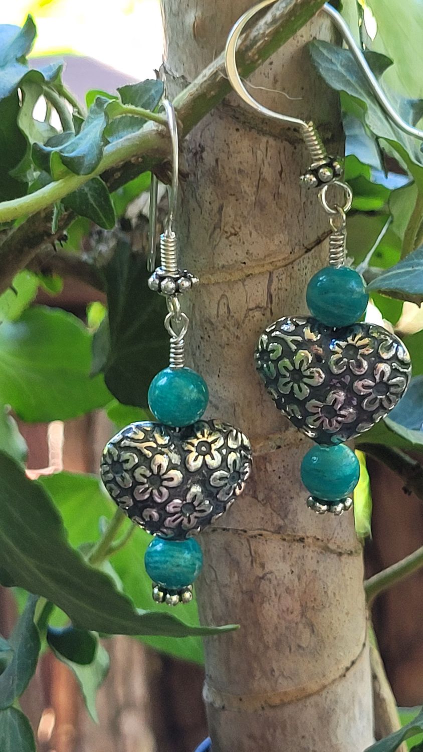 &#39;Empowered Heart&#39; Amazonite and Sterling Silver Earrings