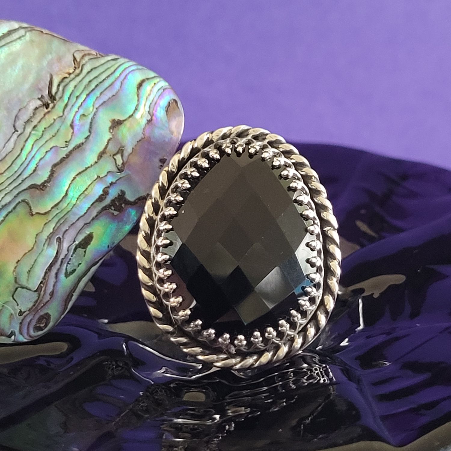 Black Onyx and Sterling Silver &#39;Mortica&#39; Ring
