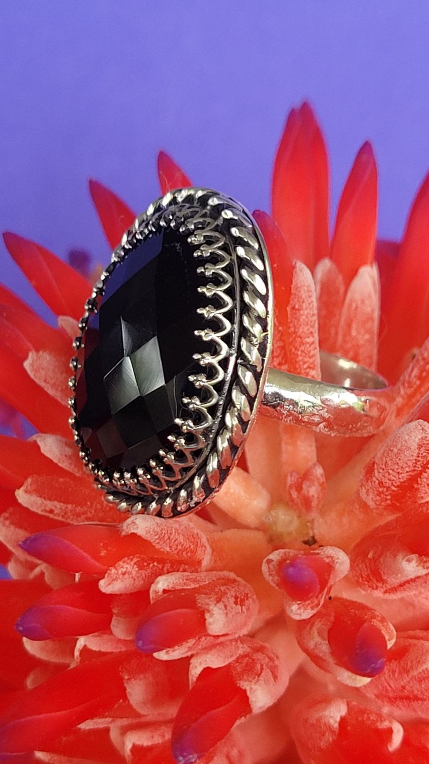 Black Onyx and Sterling Silver &#39;Mortica&#39; Ring