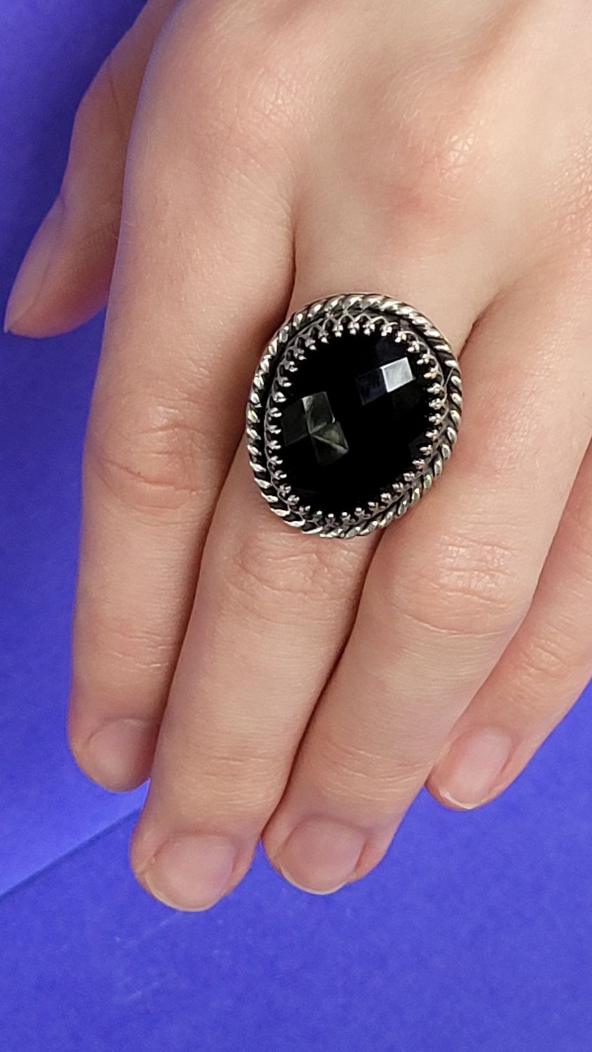 Black Onyx and Sterling Silver &#39;Mortica&#39; Ring