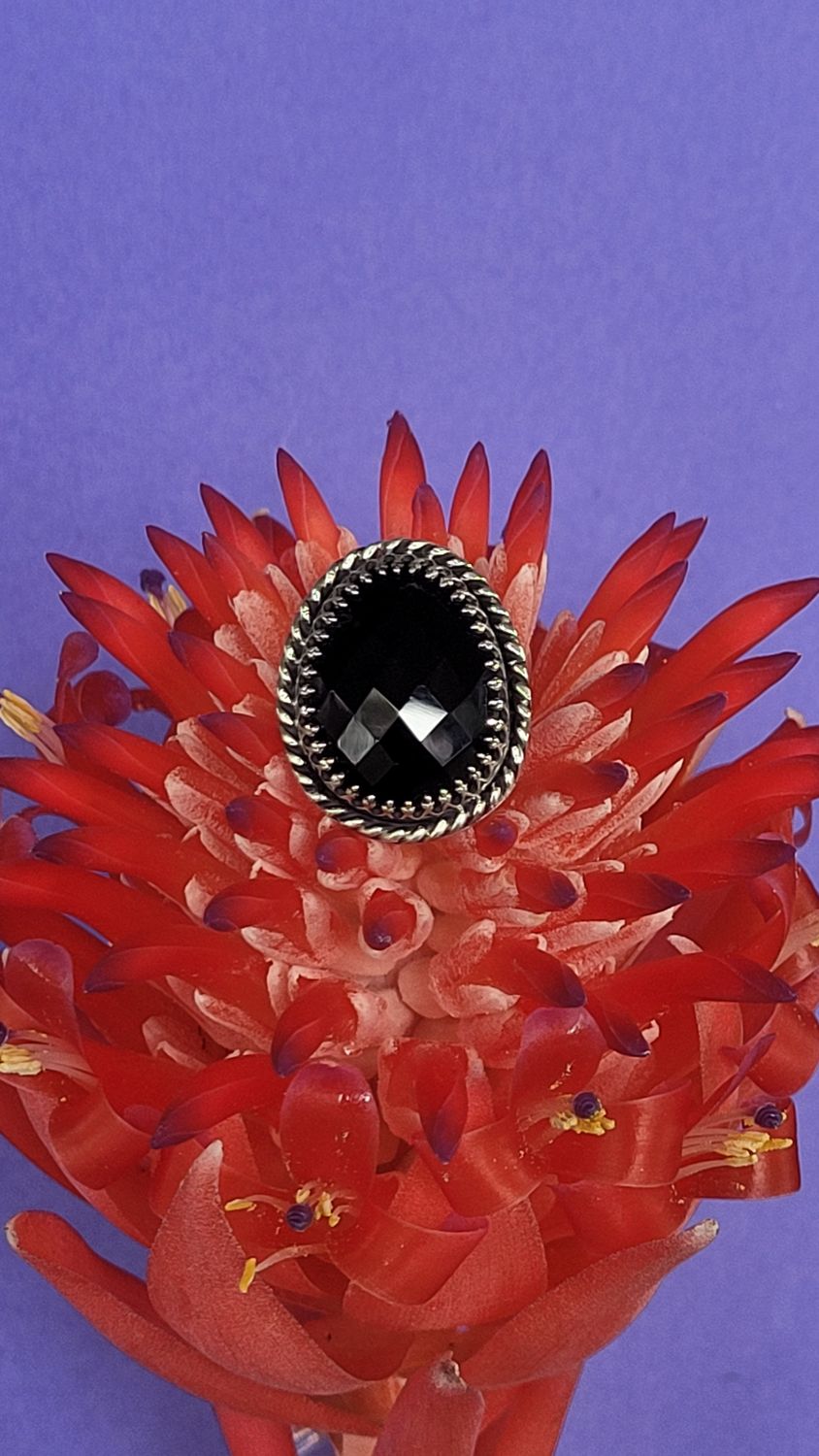Black Onyx and Sterling Silver &#39;Mortica&#39; Ring