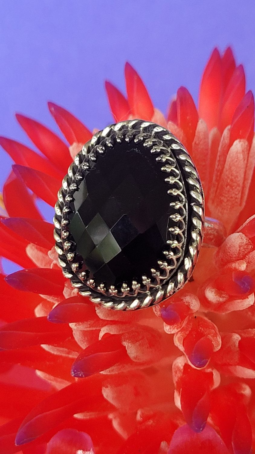 Black Onyx and Sterling Silver &#39;Mortica&#39; Ring