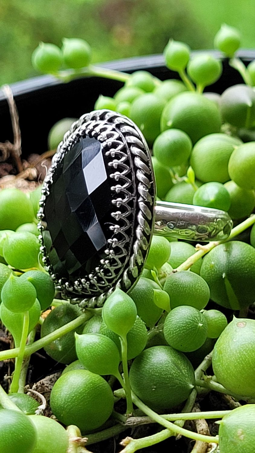 Black Onyx and Sterling Silver &#39;Mortica&#39; Ring