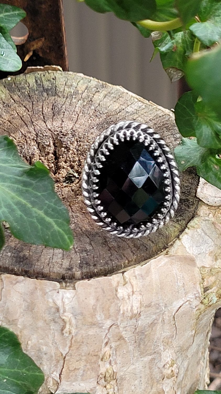 Black Onyx and Sterling Silver &#39;Mortica&#39; Ring