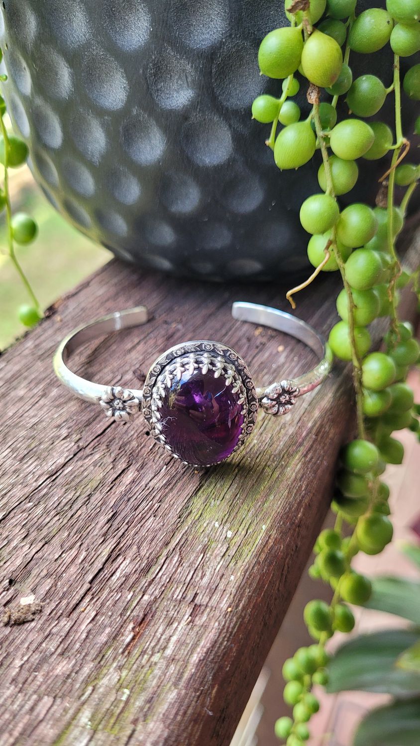 &#39;Enchanted Garden&#39; Amethyst and Sterling Silver Cuff