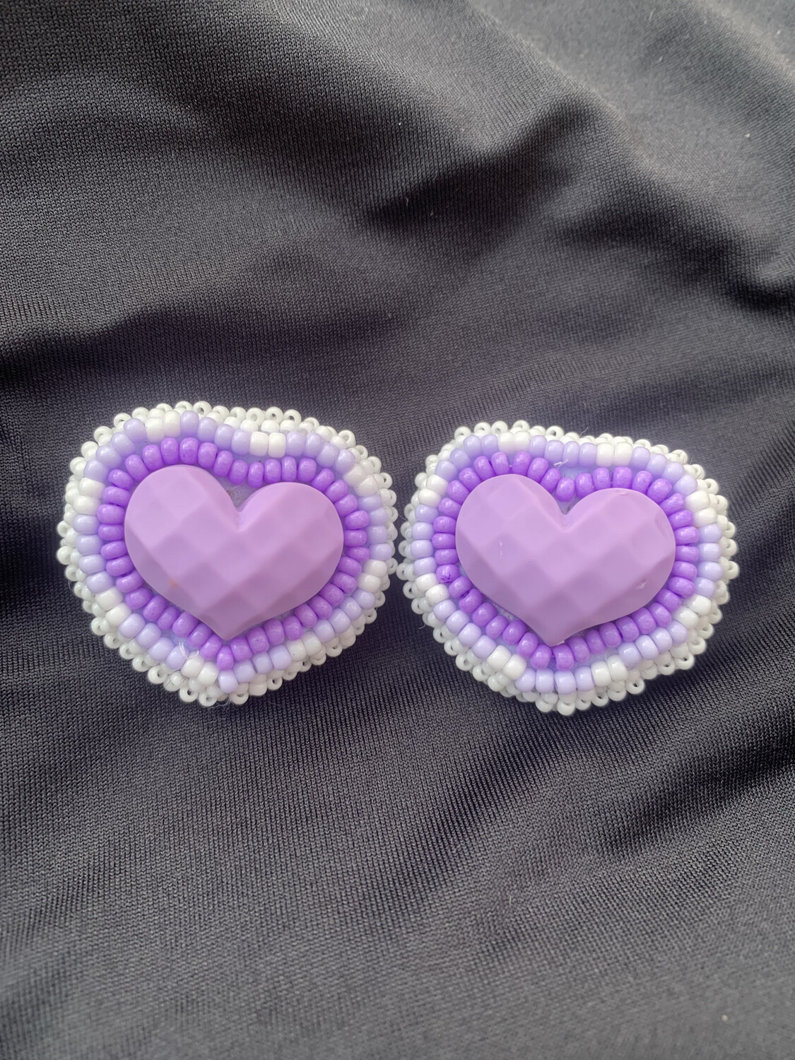 Pastel Purple Heart Beaded Earrings