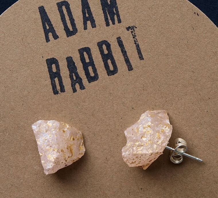 Gold Splatter & Raw Rose Quartz Chunk Earrings