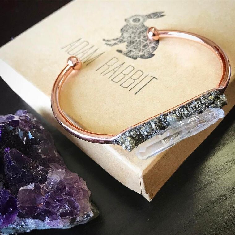 Pyrite and Quartz Bangle, Gemstone Bracelet