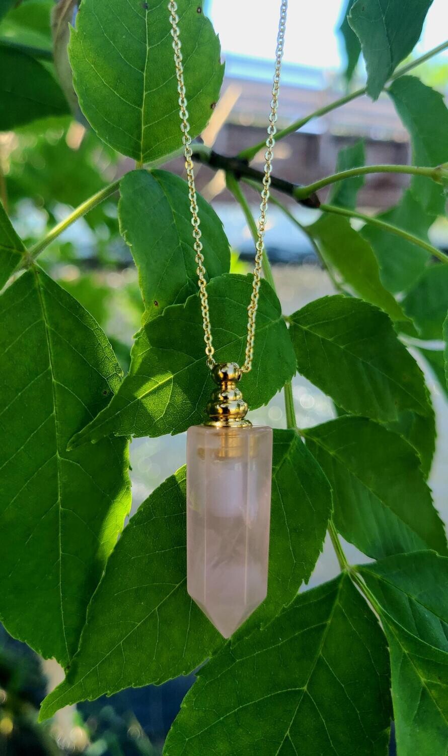 Stick Point Pendant Bottle Necklace, Crystal: Rose Quartz