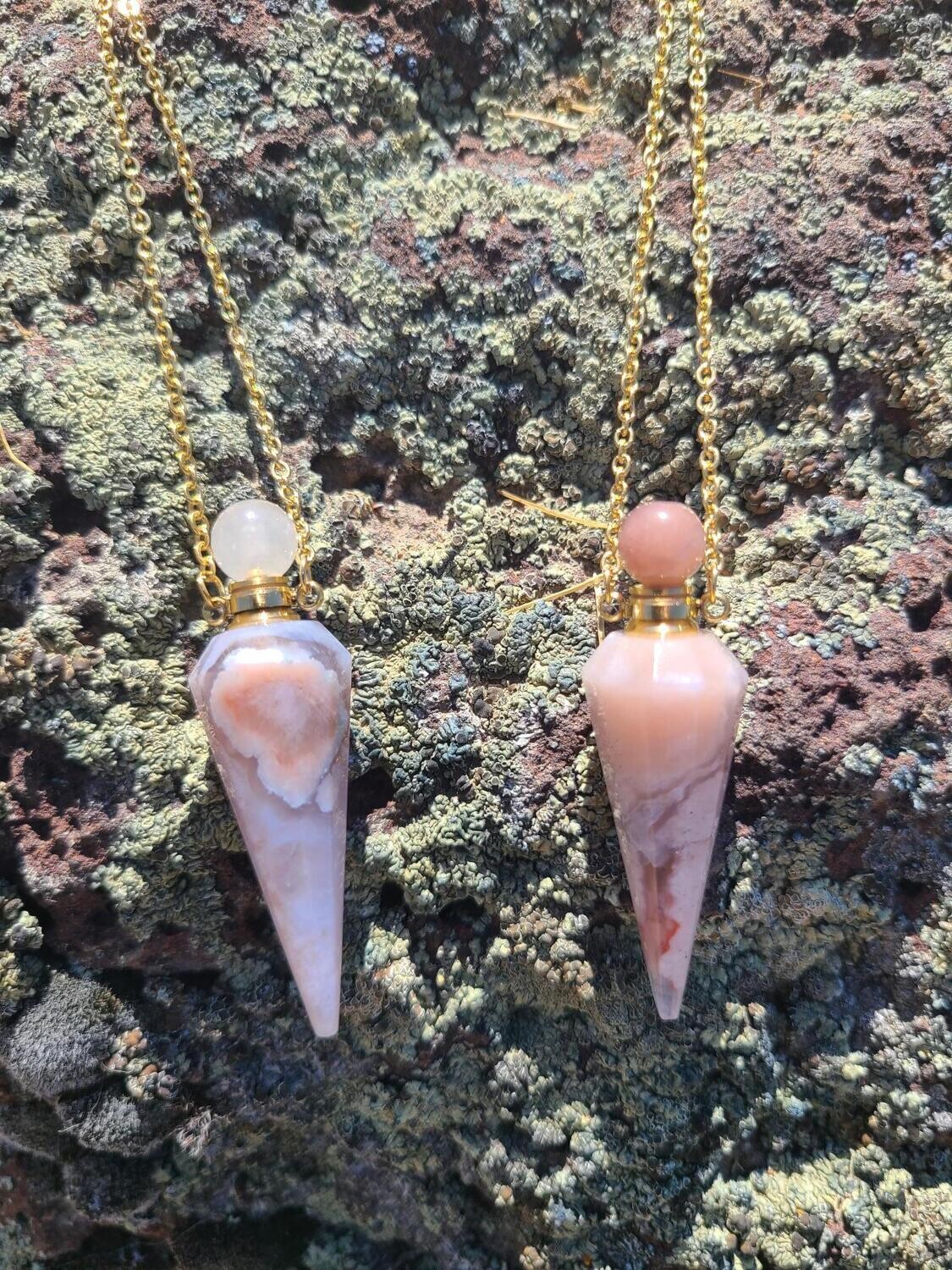 Cherry Blossom Agate Pendulum Bottle Necklace