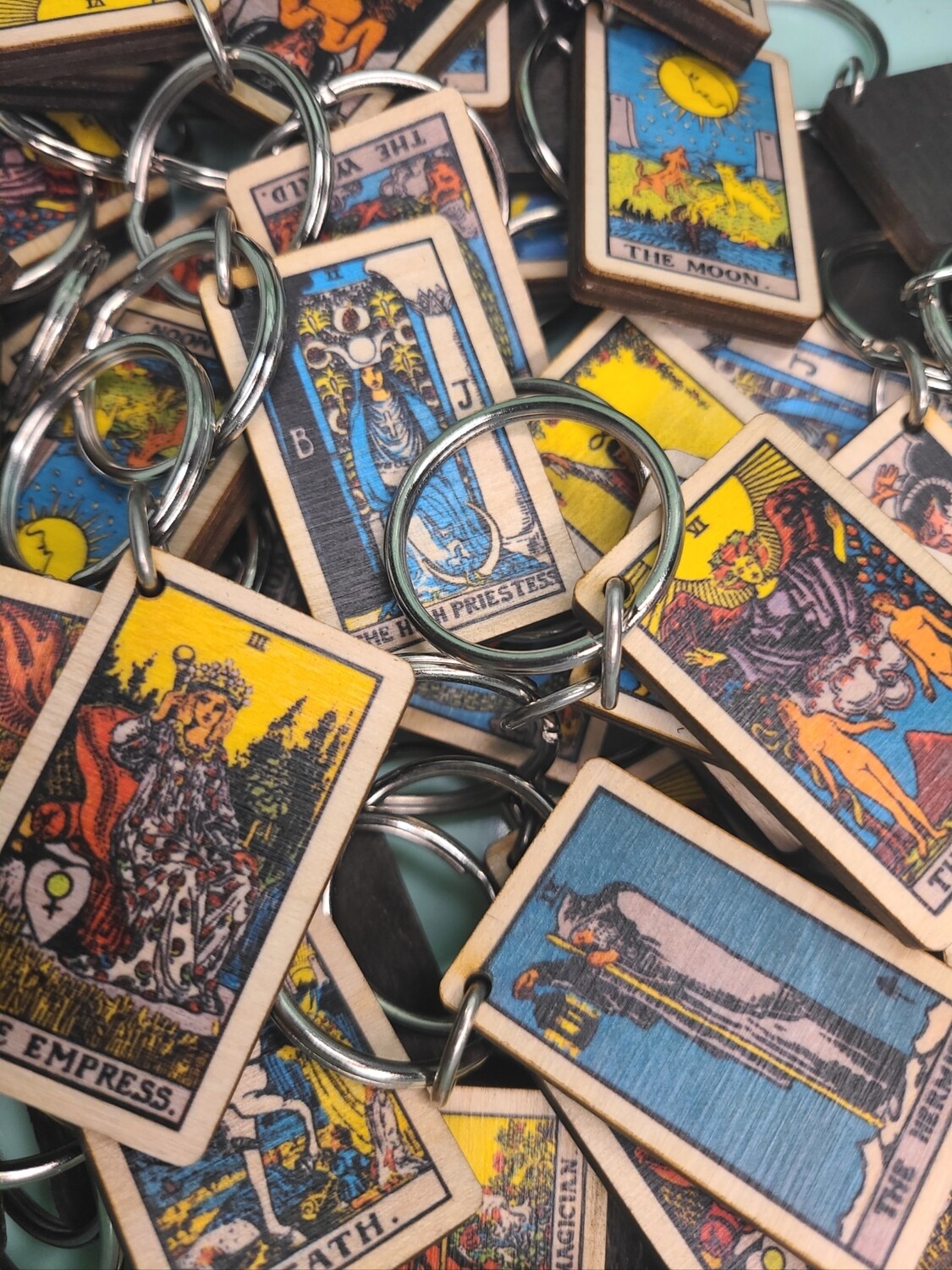 Full Color  Wooden Tarot Card Key Chains