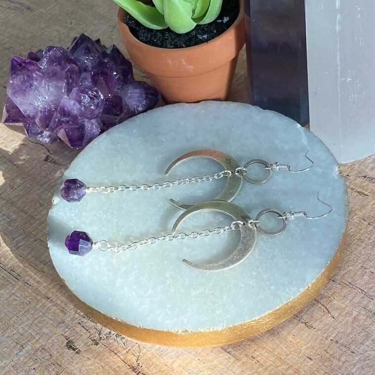 Moonchild Dangle Earrings (Amethyst), Metal: Silver