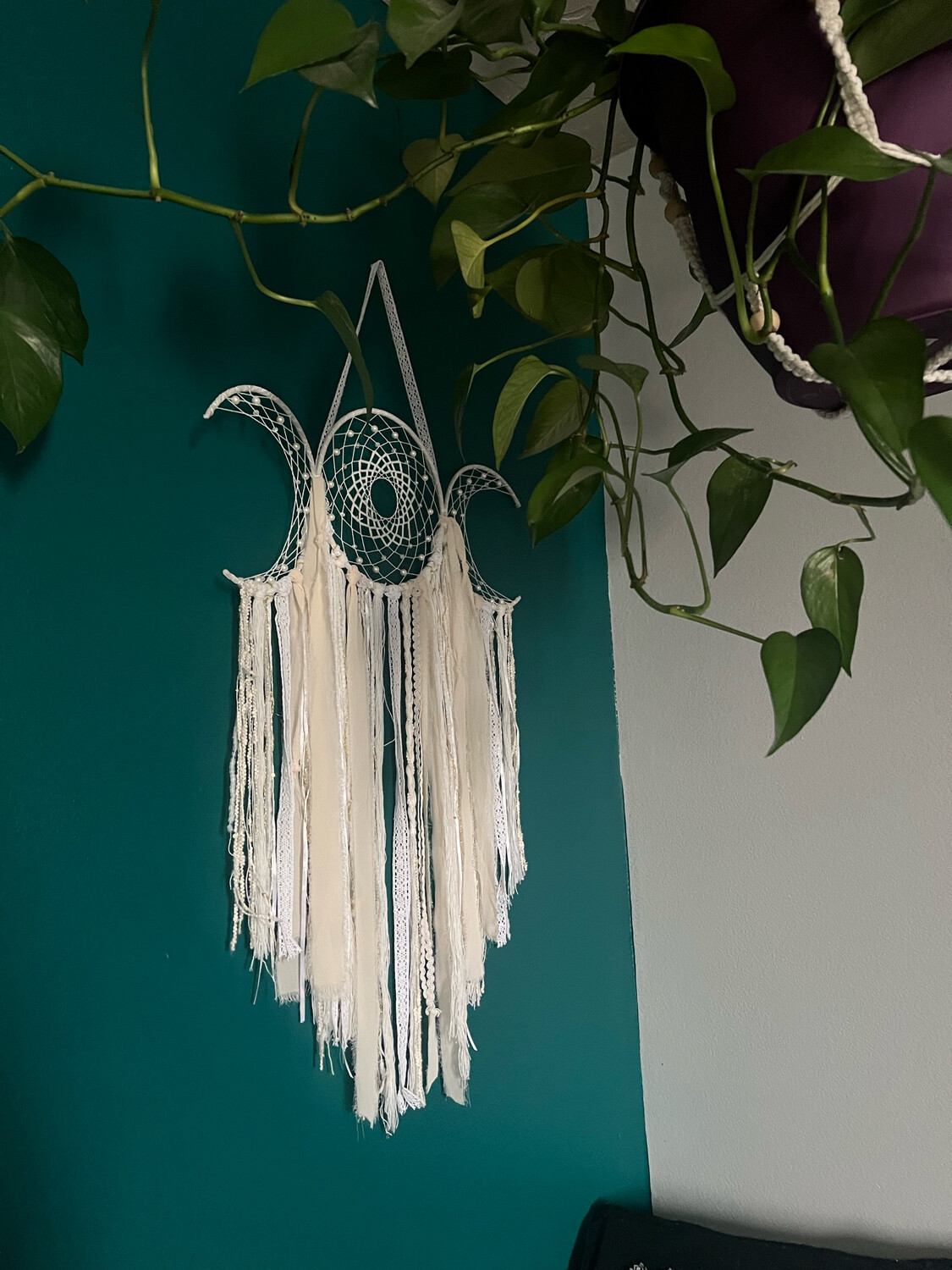 Triple Moon Goddess Protection Wreath- Cream