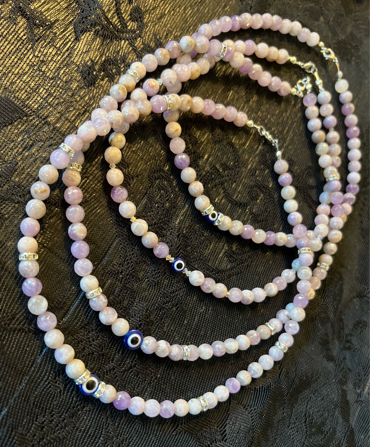 Pink Amethyst & Evil Eye Beaded Necklace