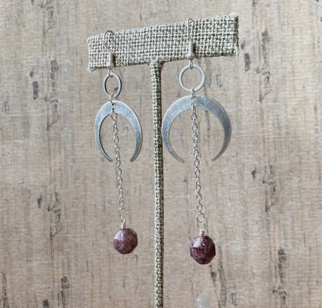 Moonchild Dangle Earrings (Strawberry Quartz)