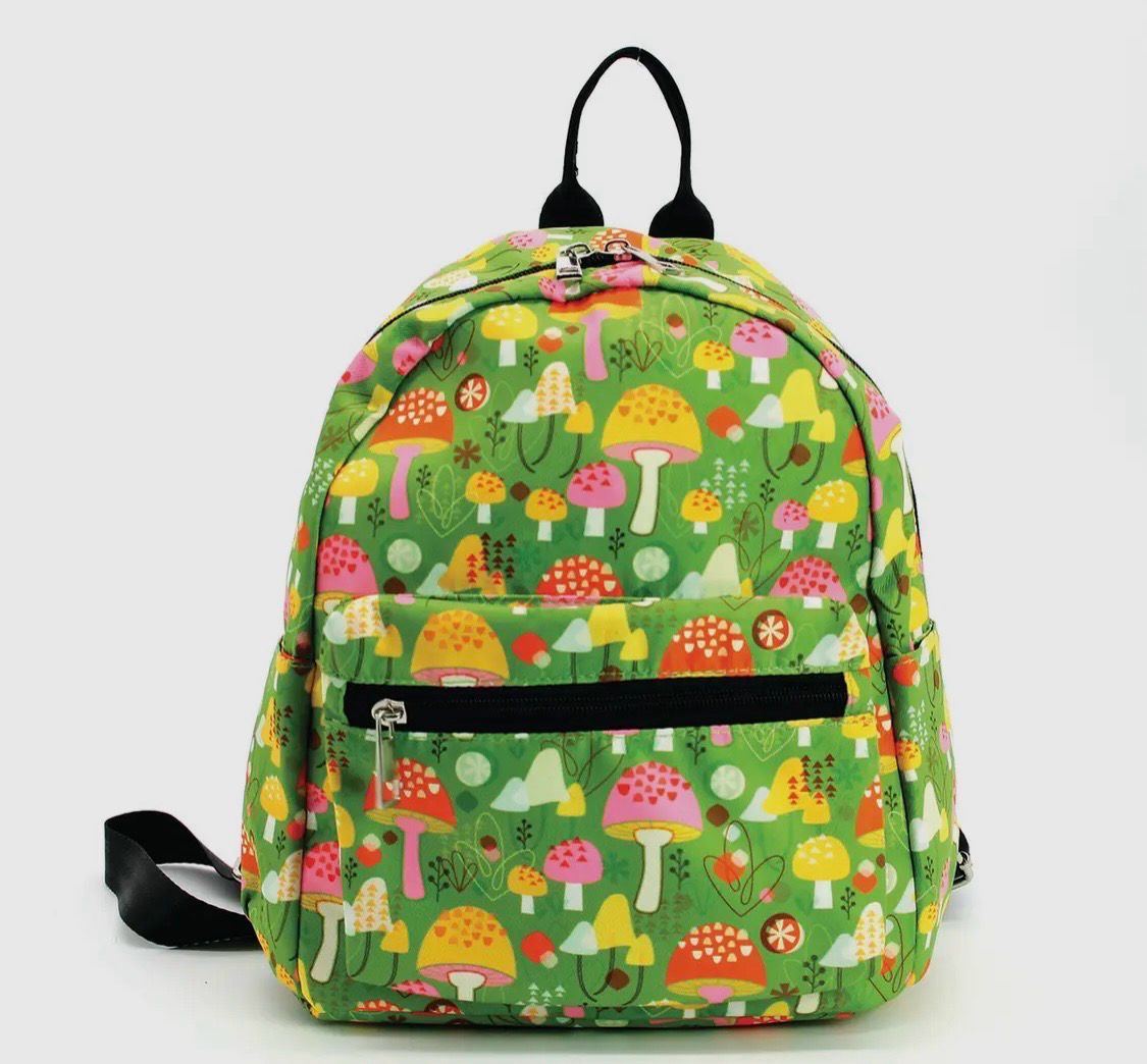 Mushroom Motif Mini Backpack in Polyester