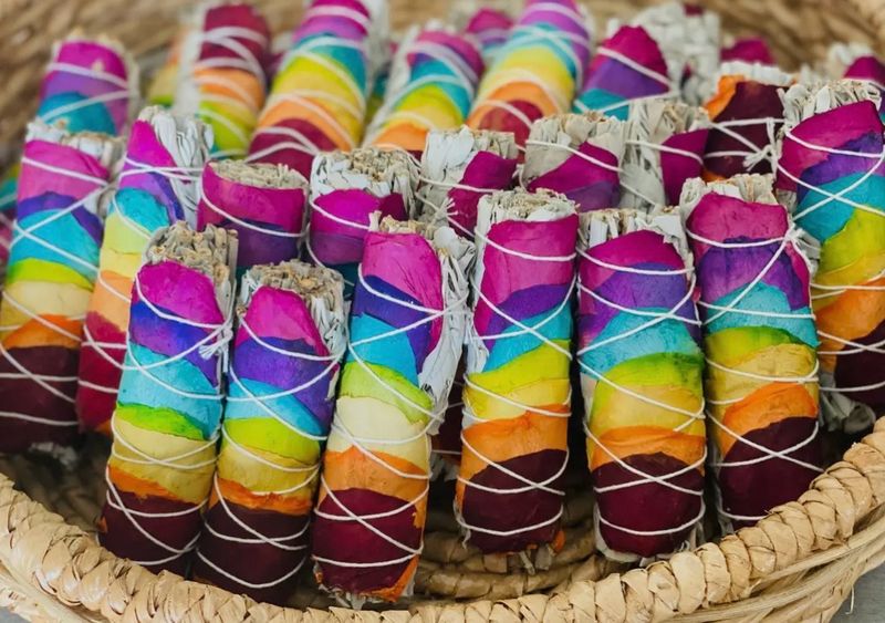 White Sage w/ Rainbow Chakra Roses Smudge Sticks